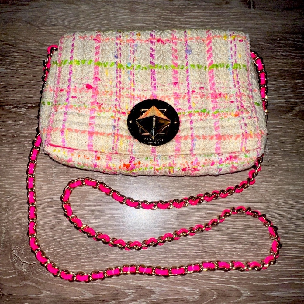 Kate Spade New York Multicolor Tweed Lightweight Flap Crossbody Cloth Purse